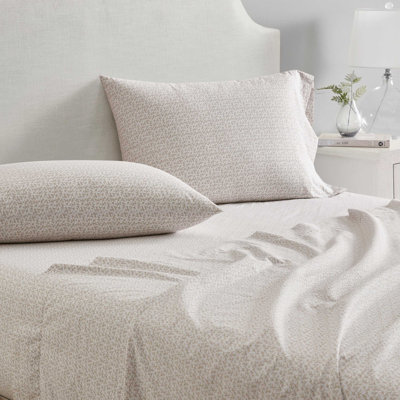 Martha Stewart Leaves Cotton Percale Beige Sheet Set