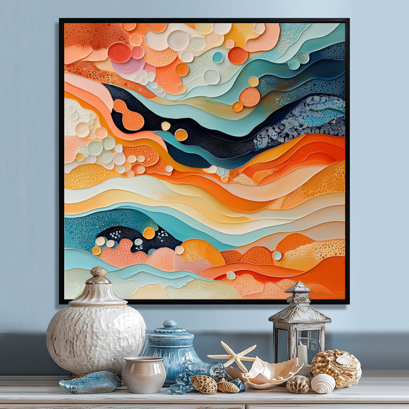 Nuccia abstrait corail vagues océaniques de l'éternité III - art mural corail, Impression encadrée flottante