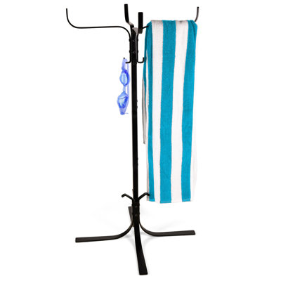 Freestanding outdoor pool towel rack