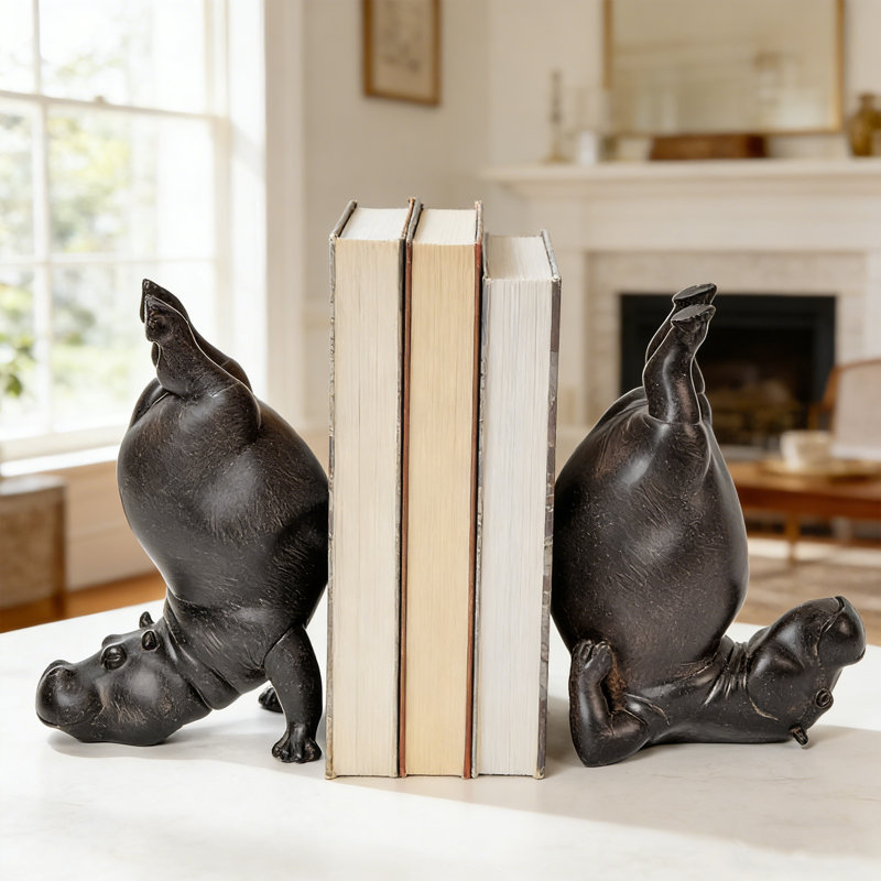 Serre-livres en résine hippopotame