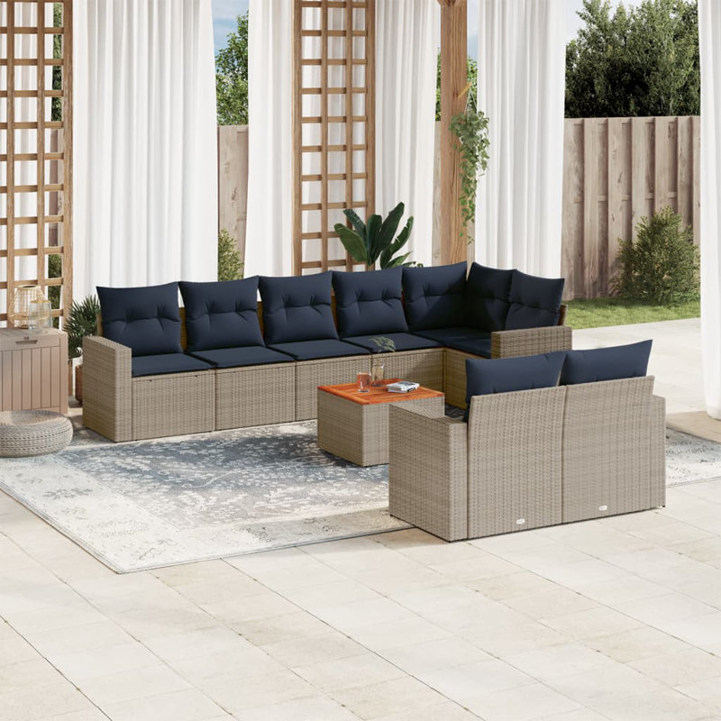 Ensemble de canapé de patio 9 pièces avec coussins en rotin de polyester, Gris, Marine