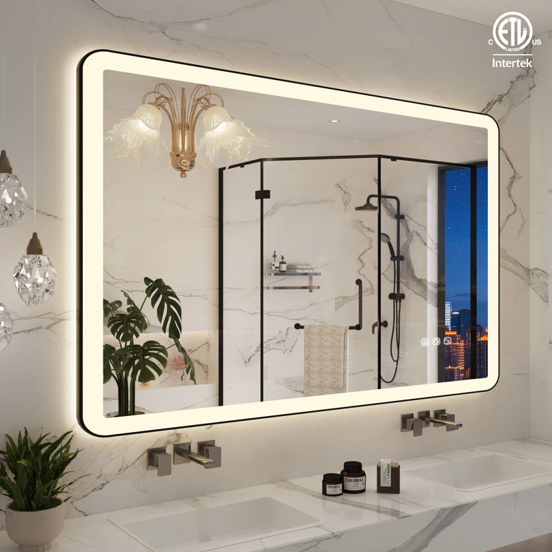 Miroir mural Natalin, Noir mat, Rectangulaire, 48 po x 30 po