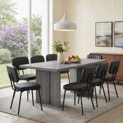 Amiin 9-Piece Rectangular Dining Table Set, Fixed Wood Grain Dining Table (1.6M / 1.8M) With Upholstered Dining Chairs, Modern Farmhouse Dinette Set For Dining Room Kitchen