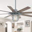Grand ventilateur de 52 pouces avec 8 pales de couleur noyer en contreplaqué, moteur à courant continu silencieux, abat-jour en verre, 3 températures de couleur, gris ciment