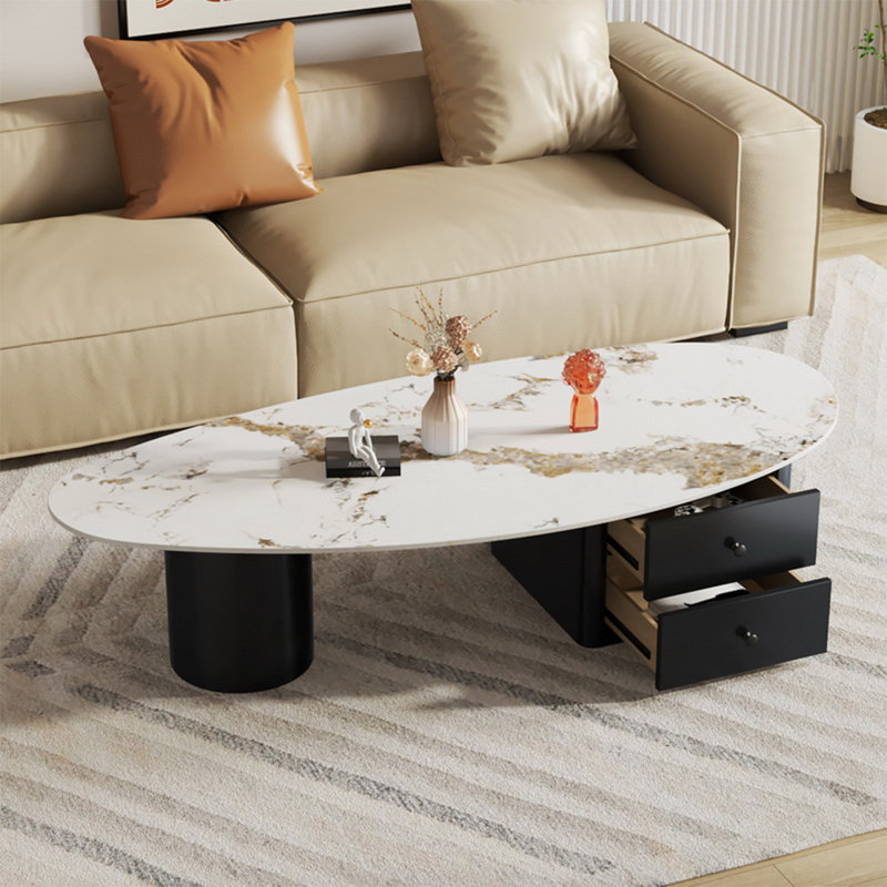 Table basse simple à plaque ovale irrégulière, H 17,7 po x l 55,1 po x P 23,6 po