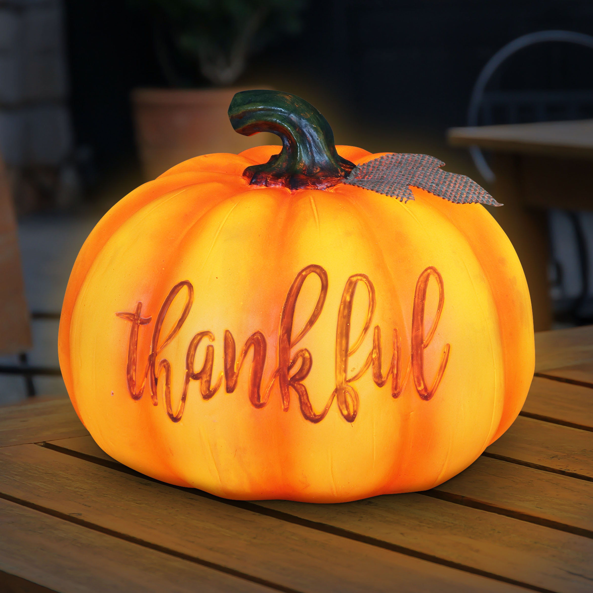 Exhart Thankful Led Harvest Pumpkin Statuary With Battery Powered Automatic Timer, 8.5 Inches & Reviews | Wayfair
