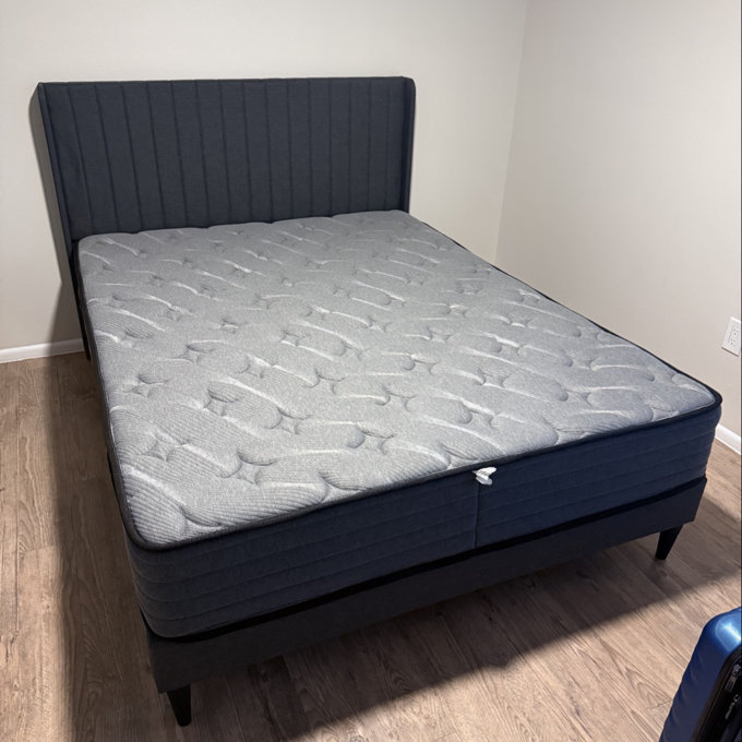 Upholstered Bed Frame with Wing Side - Ivory, Queen