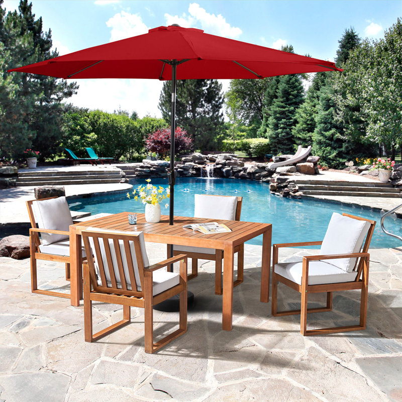 6 Piece Set Okemo Table w/4 Chairs 10"" Rectangular Umbrella (Red), Red, 4