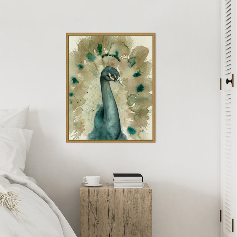 Impression sur toile encadrée sépia paon I par Grace Popp, H 28 po x l 23 po