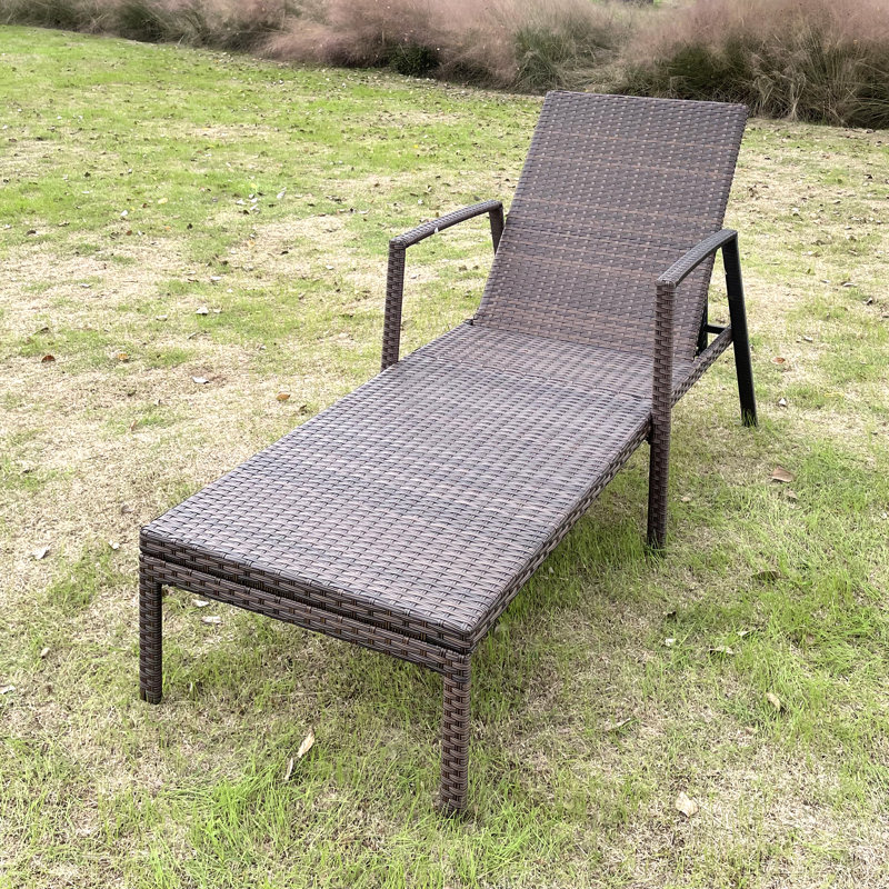 Outdoor Rust-Resistant Metal Chaise Lounge , Cushion Included, Brown Frame/Beige Cushion