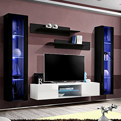 Floating 100" Modern Entertainment Center with 16-Color LED Lighting, High Gloss Finish