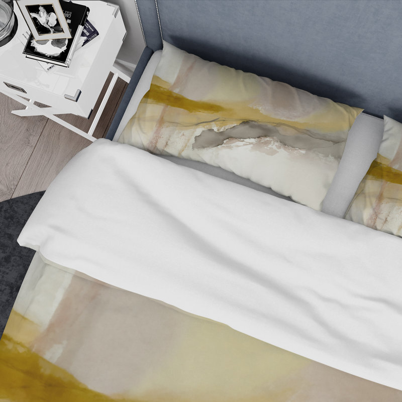 Moutarde jaune Secrets V - ensemble de housse de couette abstrait - microfibre de polyester