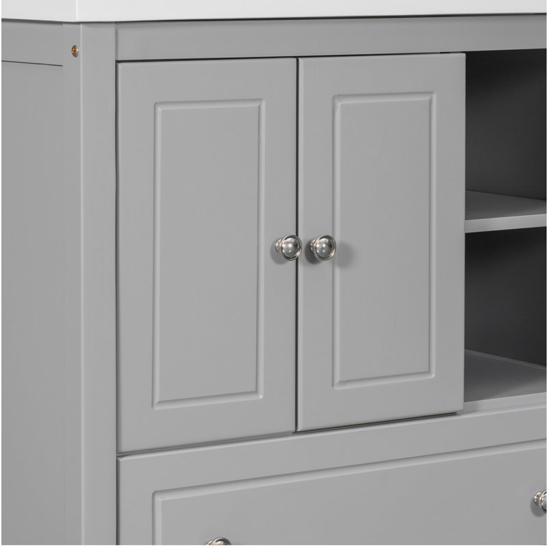30" Gray Solid Pine Wood Bathroom Vanity Base with Storage