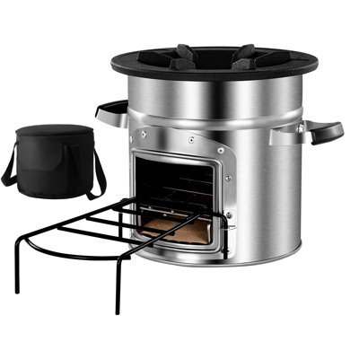 Camping Rocket Stove - Portable Wood Burning With Single Door, Stainless Steel And Heat Lining, Comes Storage Bag, Great For Outdoor Cooking In Camp Backyard, 14.07 Depth, Width, 12.94 Height, 14.03
