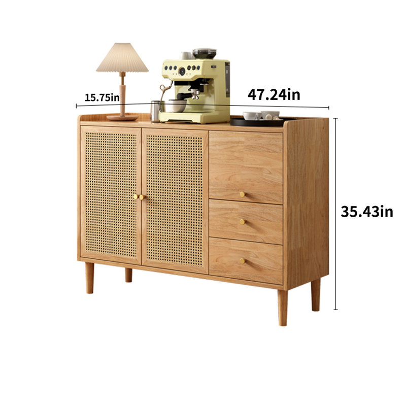 Solid Wood Rattan Environmental Storage Locker Solid Wood Accent Cabinet, Brown