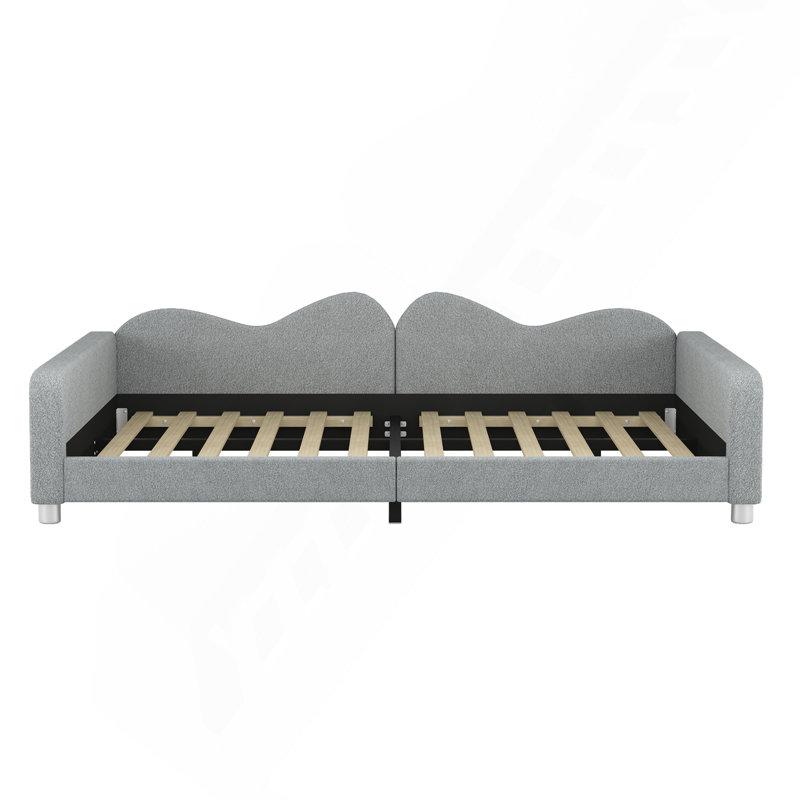 Full Size Upholstered Daybed, Sherpa Fabric Sofabed With Cloud-Shaped Backrest, No Box-Spring Needed, Gray, Gray