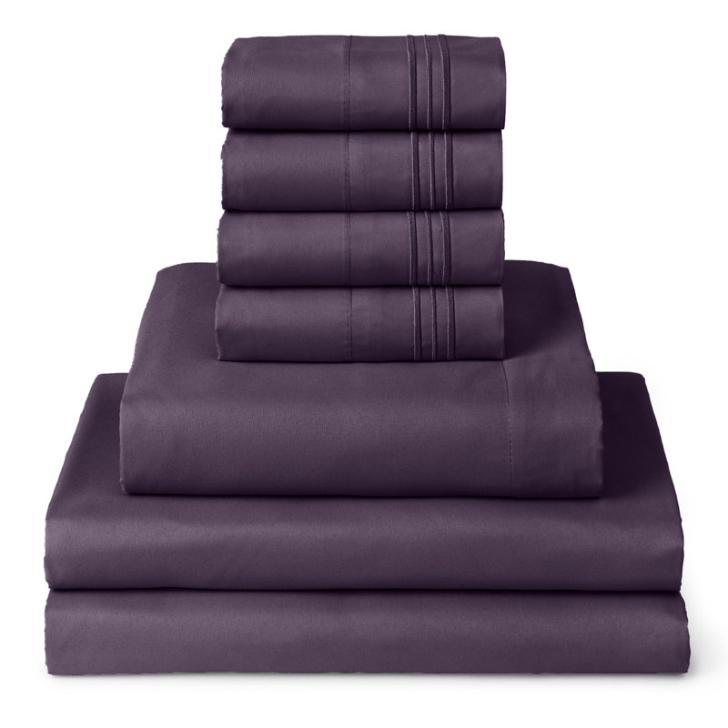 Ensemble de draps 6 pièces Mellanni 1800, Ensemble de draps divisés très grand lit avec 2, Mauve