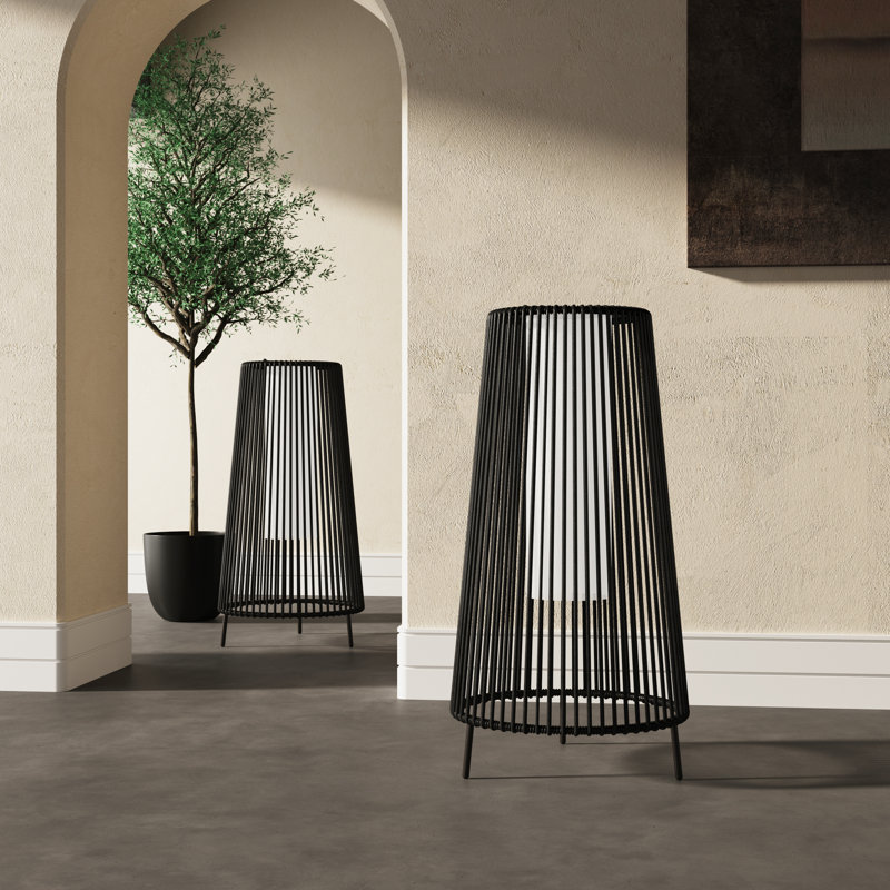 Freida Energy Saving Solar Powered Integrated LED Outdoor Floor Lamp, 27.3" H x 14" W x 14" D, Black