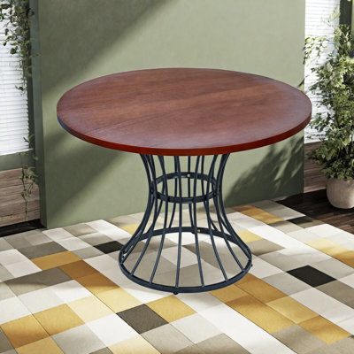 Compact Round Dining Table - Oak Veneer Top with Sturdy Iron Base