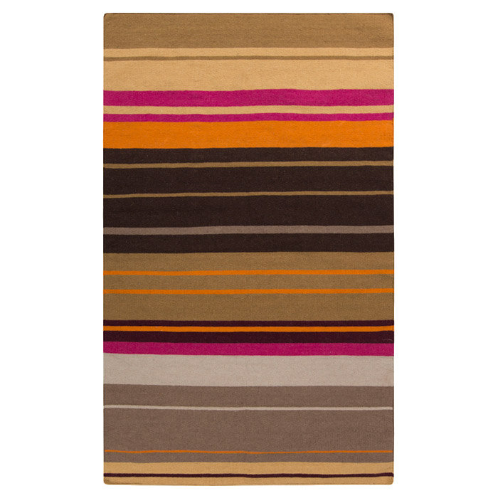 Ebern Designs Evelynn Striped Handwoven Wool Black/Orange/Brown Area ...