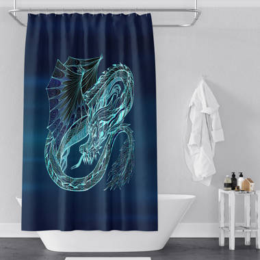 World Menagerie Ourir Dragon Chinese Snake Dragon Theme Print on Golden Eastern Mythology Oriental Abstract Art Shower Curtain