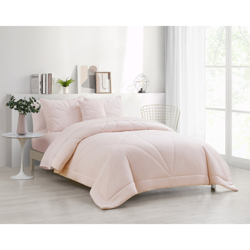 Ensemble d'édredon en microfibre moderne et contemporain 8 pièces Facets, Rose, Édredon très grand + 7 pièces supplémentaires