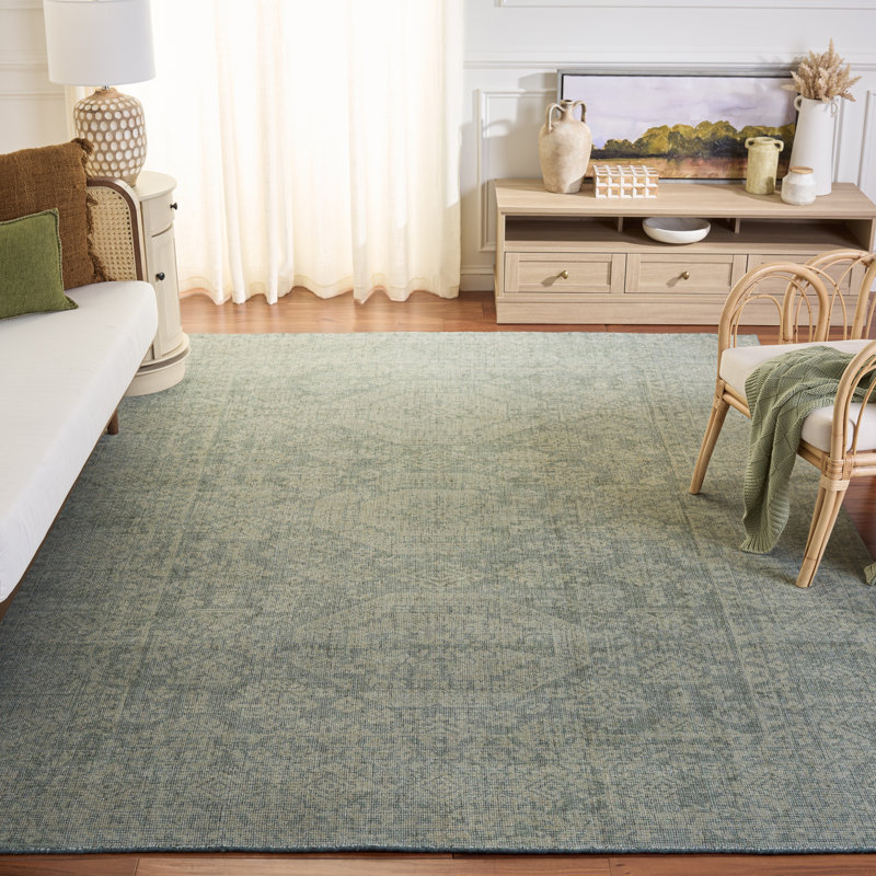 Alleine Hand Loomed Wool/Cotton Oriental Rug in Sage/Green, Rectangle 8' x 10'