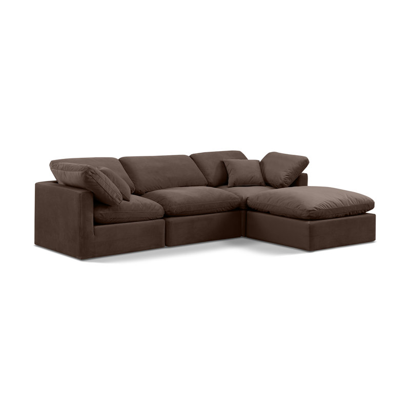 Itala Velvet L-Shaped Sectional Reversible, Brown Velvet