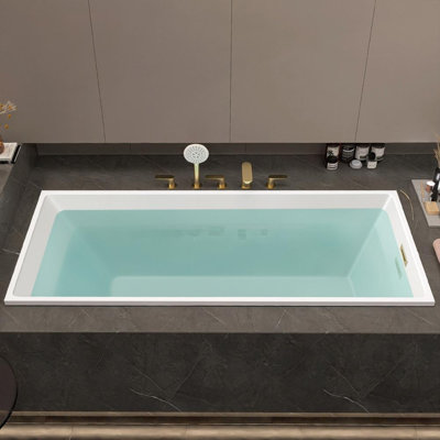 55.12"x27.56"Built-in Slim Edge Rectangular Acrylic Bathtub, Deep Soaking & Insulated Adult Tub for Home Use