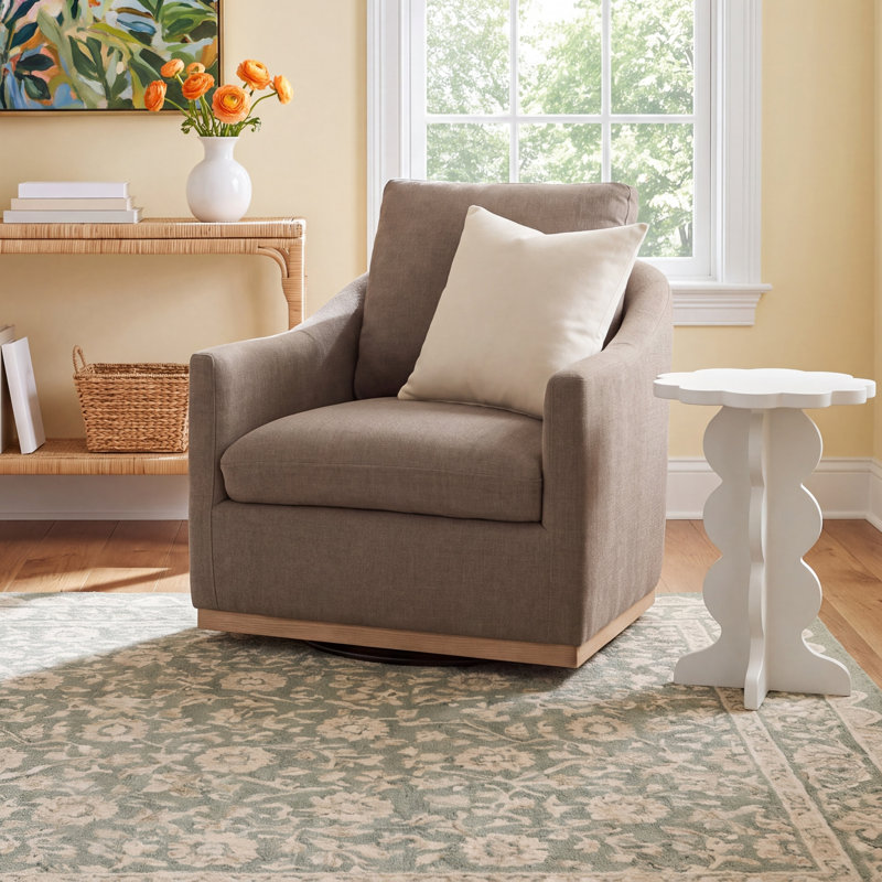 Upholstered Swivel Armchair, Soft Taupe Basketweave