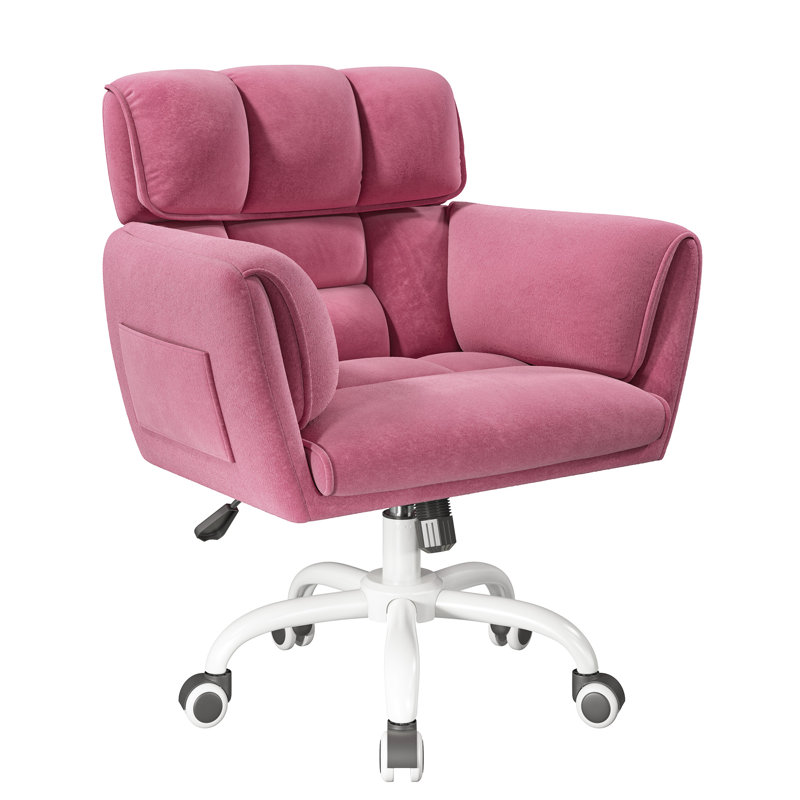 Upholstered Office Chair With Side Pockets, White, Pink
