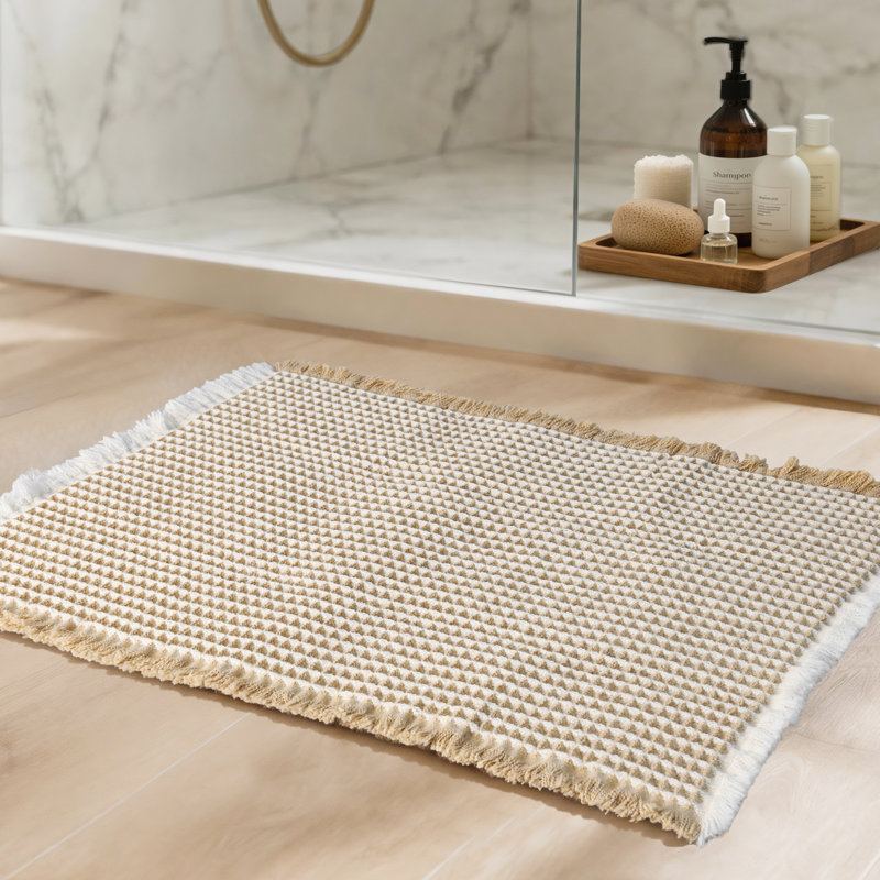 Tapis de bain Boho Waffle Weave, Simple - L 32 po x l 20 po, Beige / Blanc