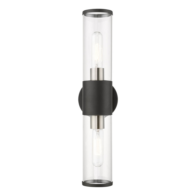 Bancroft Sleek Black Steel 2-Light Vanity Sconce with Clear Glass