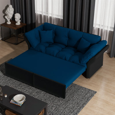 74.8" Queen Pull Out Sofa Bed - 3-in-1 Convertible Sleeper Tufted Sofa with 2 Soft Pillows, Multi-Functional Velvet Loveseat Bed