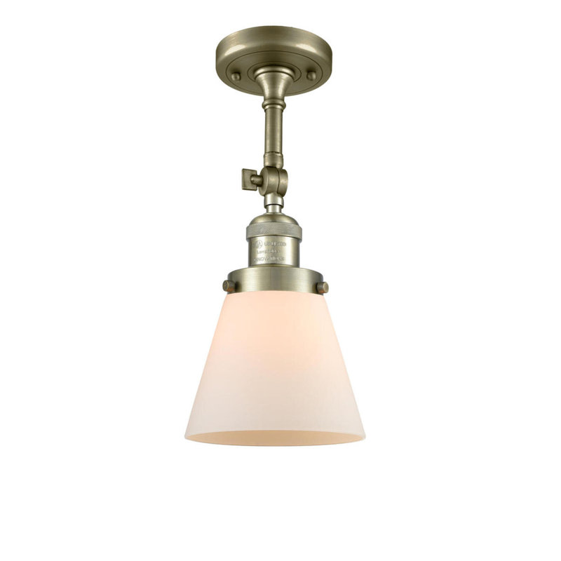 Applique murale 1 lumière Cone, Laiton antique, Boîtier blanc mat, Ampoule incandescente rétro 60 watts