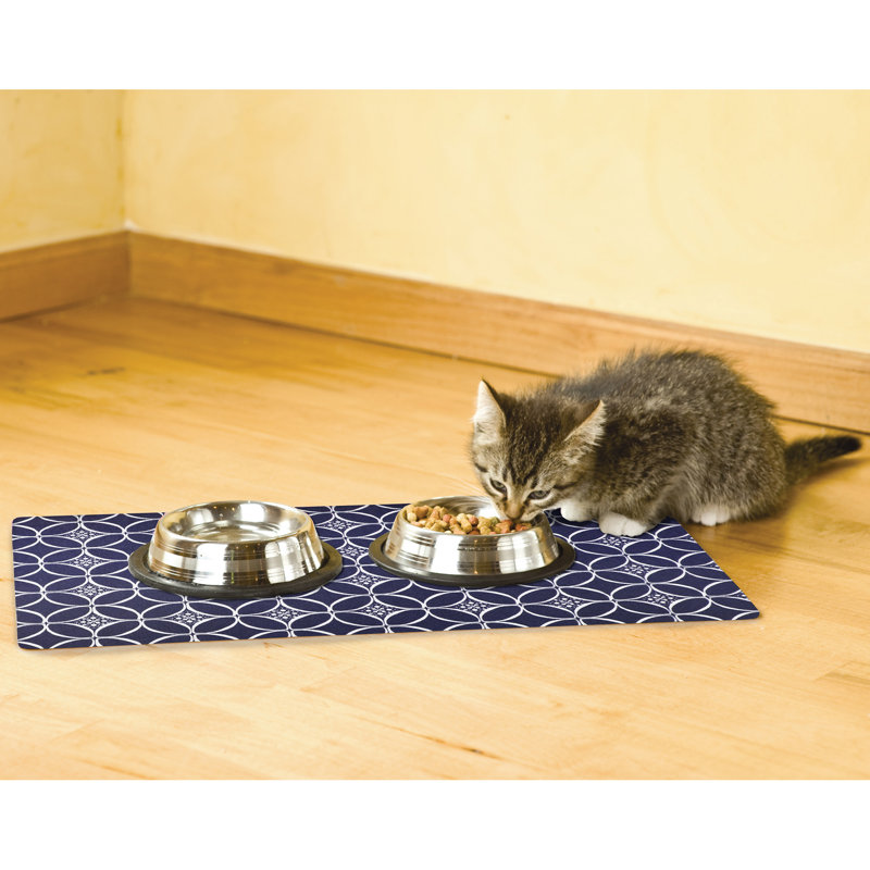 Napperon pour animal de compagnie, tapis d'alimentation pour chien et chat - Tissu absorbant, envers imperméable, antidérapant, lavable à la machine (bleu marine indigo) (12 po x 20 po) (fabriqué aux États-Unis)