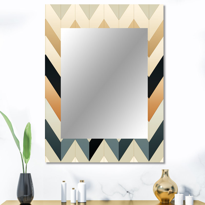 Ivoire Boho Accents Chevron - grand miroir à chevrons, miroir mural décoratif à chevrons, impression d'art en métal