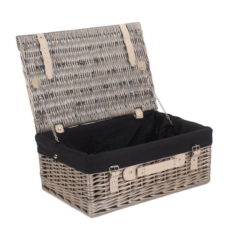 Wicker Picnic Basket, Black, 15cm H x 36cm W x 26cm D
