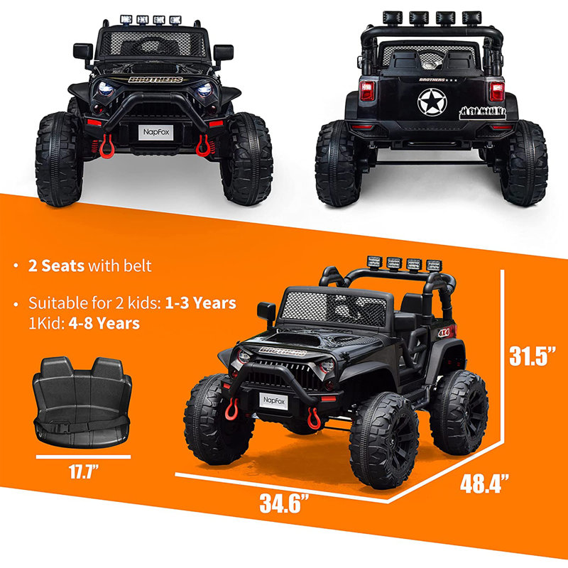 Camion VUS électrique Alex pour enfants avec télécommande Alex, lumière, musique, ceinture de sécurité, suspension à ressort, noir Alex