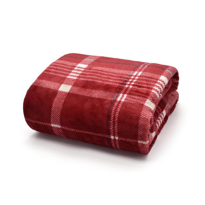 Baldev Soft Touch Check Snuggle Blanket Throw, Wine