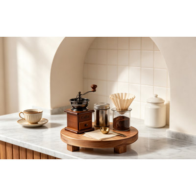 Acacia Wood Footed Round Riser Board, Pedestal Stand for Plant Holder and Display