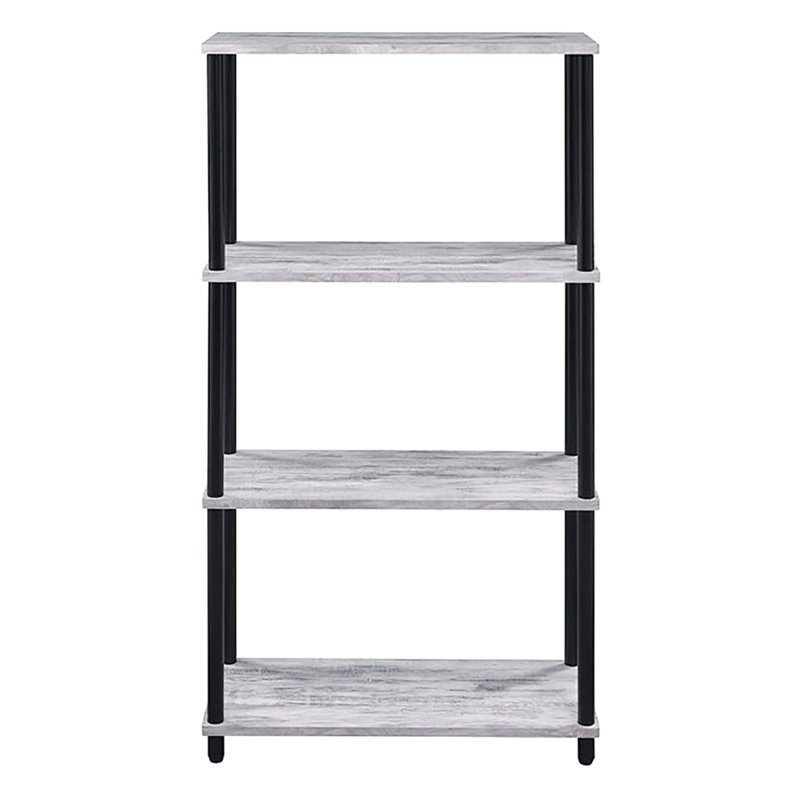 Rustic Style 4-Shelf Bookshelf In Antique White And Black Color Versatile Scheme, Black/White