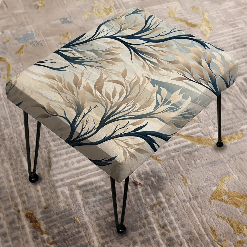 Repose-pieds rectangulaire gris à motif d'arbres minimalistes gris
