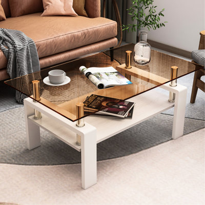 Table basse moderne avec surface et couche en verre trempé, finition tendance brune: verre