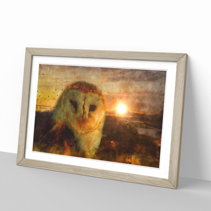 Owl at Sunset - Picture Frame Painting, Oak Framed, 27cm H x 36cm W x 2cm D