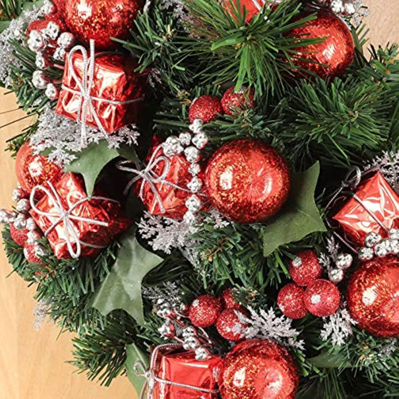 Ensemble de 24 décorations de Noël rouges et argentées 7 pièces avec boîtes-cadeaux