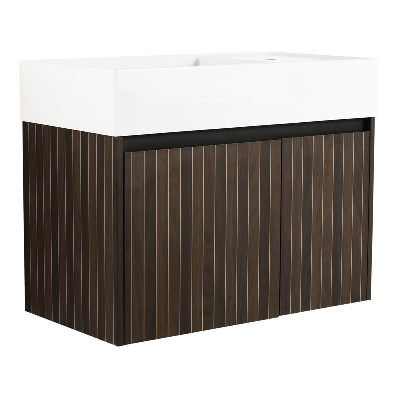 Meuble-lavabo moderne de 76 cm, double porte, résistant aux rayures et à l'eau - Pour salle de bain, poignée biseautée 45°, style contemporain
