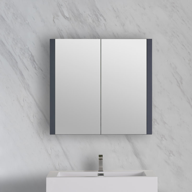 Korecky W 32'' H Surface Framed Wall Mounted Medicine Cabinet with Mirror and 2 Shelves in Charcoal Gray, 34 W x 32" H