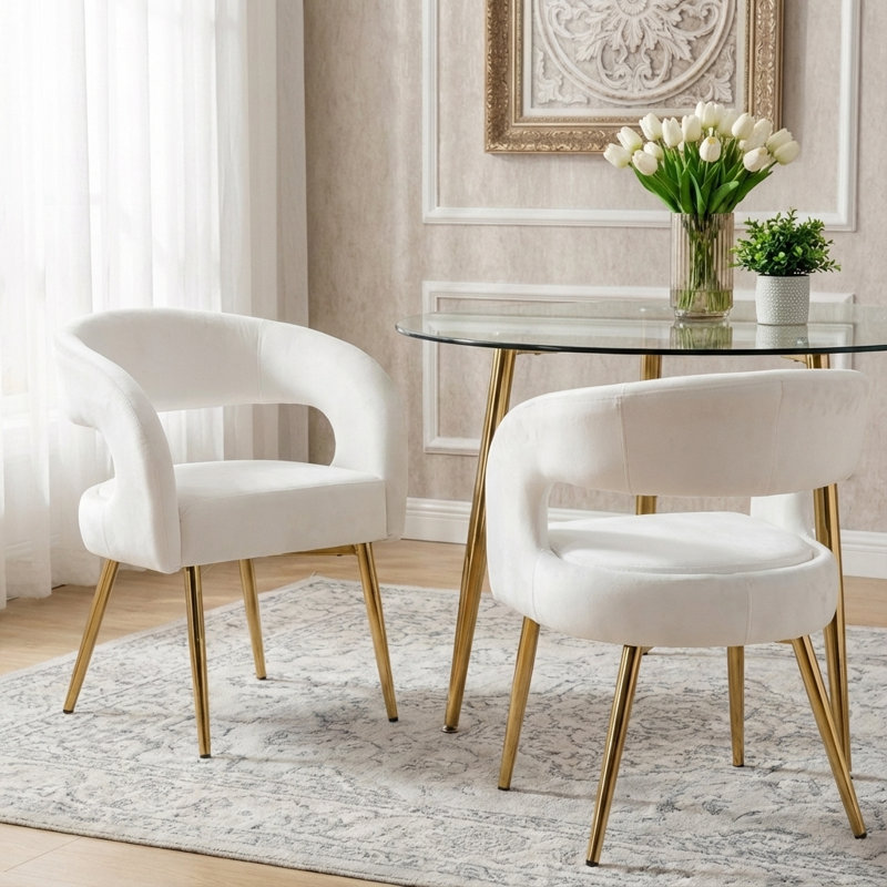 Upholstered Dining Chairs  Luxury Velvet Dining Room Chairs With Gold Metal Legs Modern Comfy Barrel Armchairs For Kitchen Living Room Recepition Restaurant