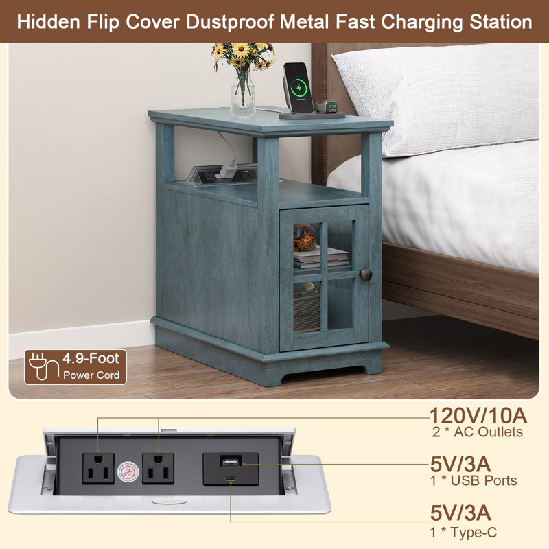 Boxley Tray Top End Table and Built-In Outlets, Teal Top/Teal Base